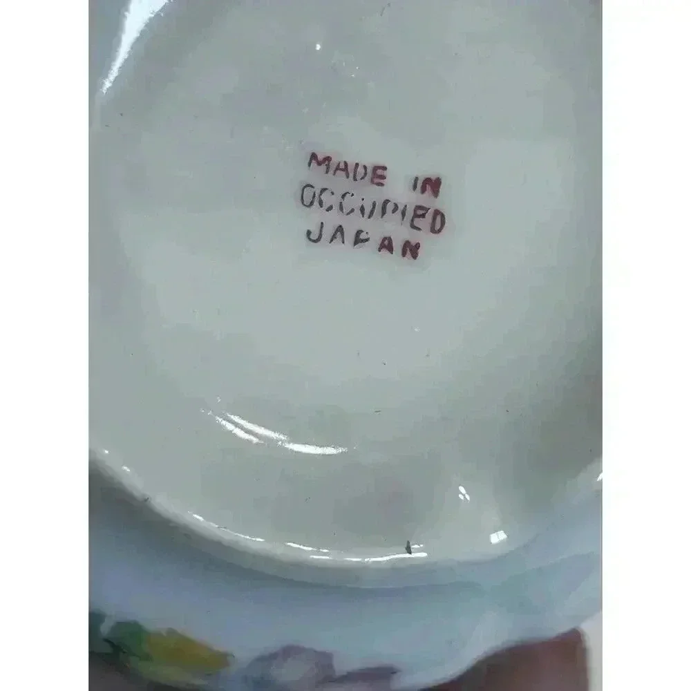 Occupied Japan pair demitasse Cups floral decal bouquet